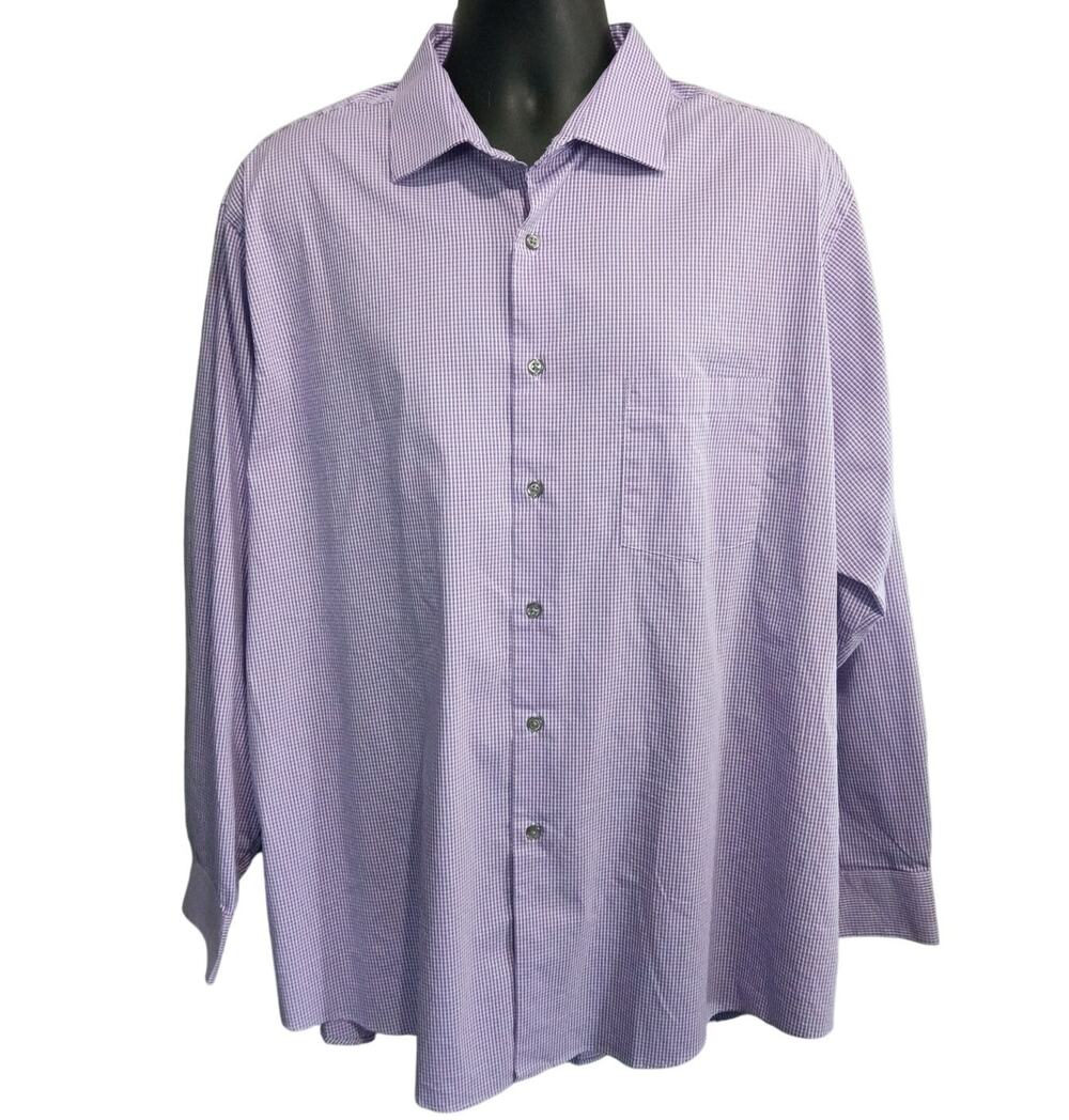 Van Heusen Men's Shirt Size 2XL Purple Checkered Button Down Business Casual Top
